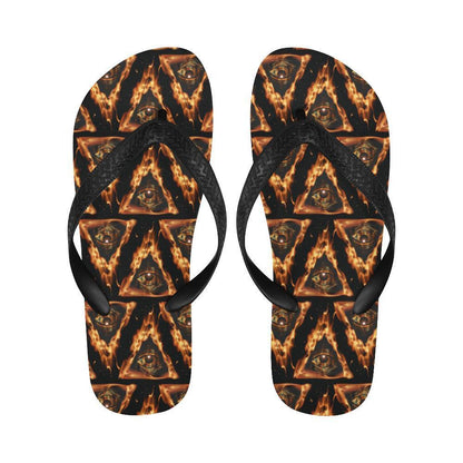 Eye of Horus in Flame Print Flip Flops-JTAMIGO.COM