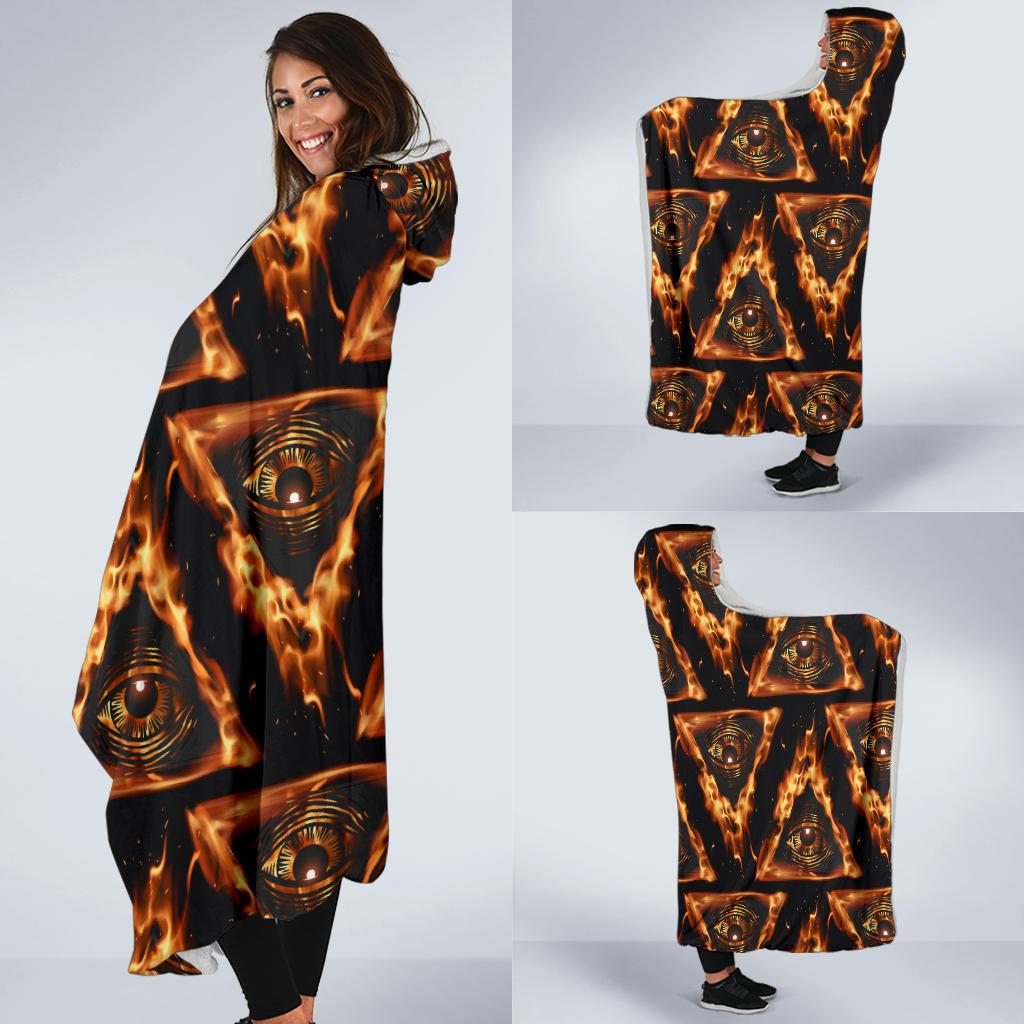 Eye of Horus in Flame Print Hooded Blanket-JTAMIGO.COM