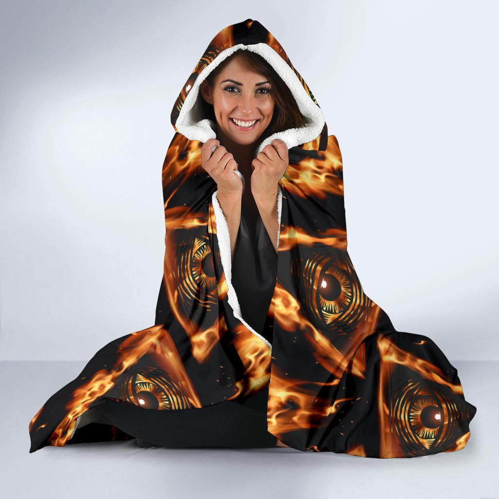Eye of Horus in Flame Print Hooded Blanket-JTAMIGO.COM