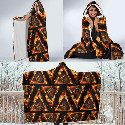 Eye of Horus in Flame Print Hooded Blanket-JTAMIGO.COM