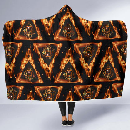 Eye of Horus in Flame Print Hooded Blanket-JTAMIGO.COM