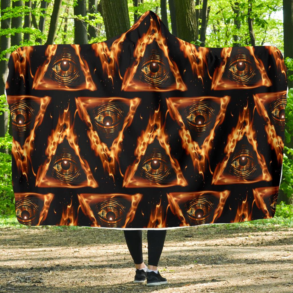 Eye of Horus in Flame Print Hooded Blanket-JTAMIGO.COM