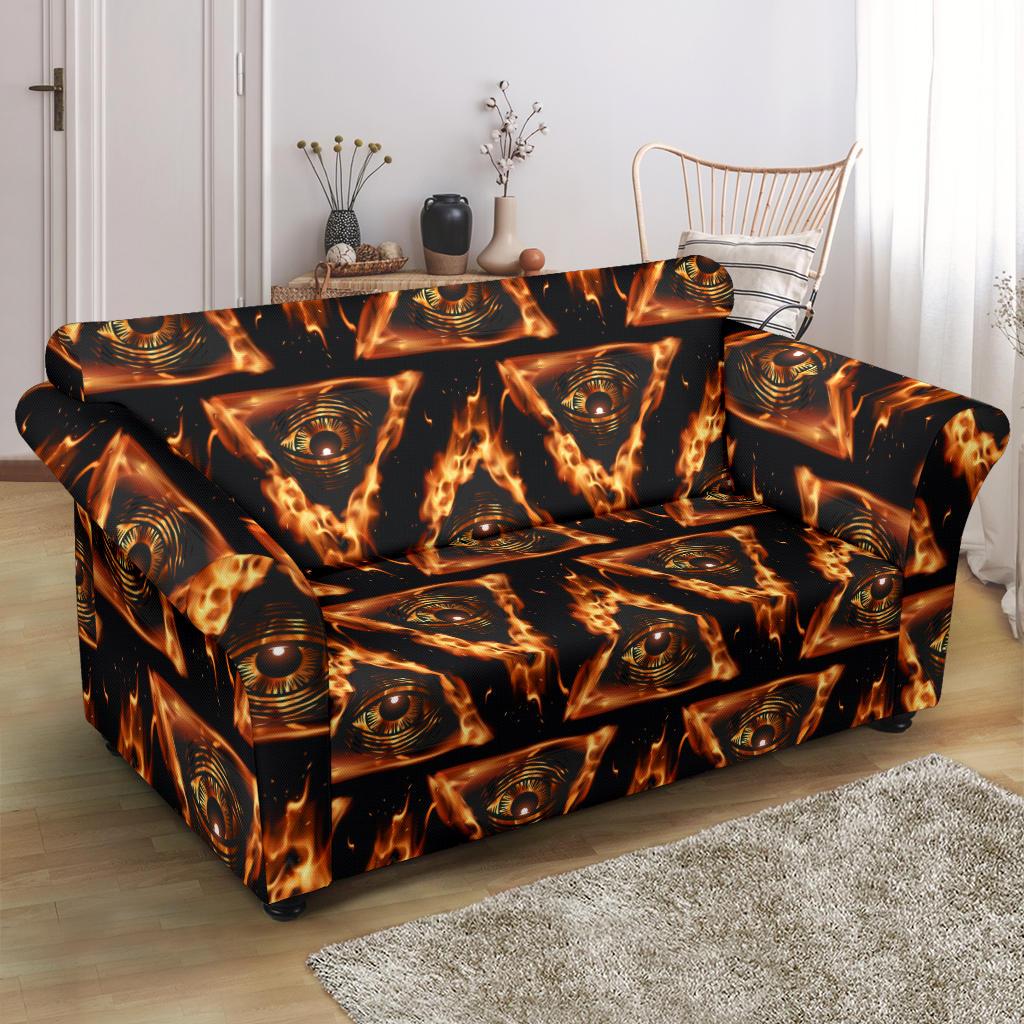 Eye of Horus in Flame Print Loveseat Slipcover-JTAMIGO.COM