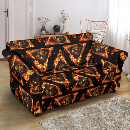 Eye of Horus in Flame Print Loveseat Slipcover-JTAMIGO.COM