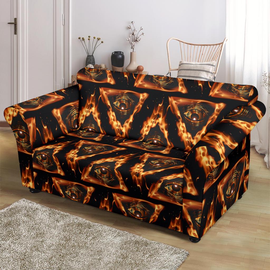Eye of Horus in Flame Print Loveseat Slipcover-JTAMIGO.COM