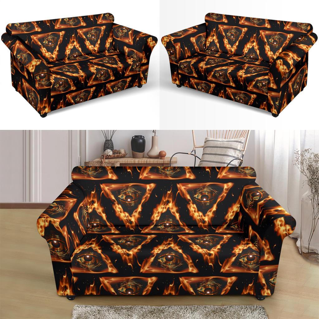 Eye of Horus in Flame Print Loveseat Slipcover-JTAMIGO.COM