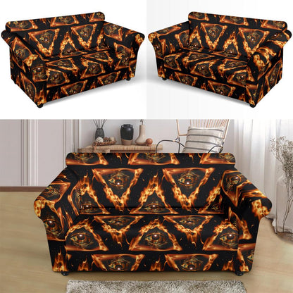 Eye of Horus in Flame Print Loveseat Slipcover-JTAMIGO.COM