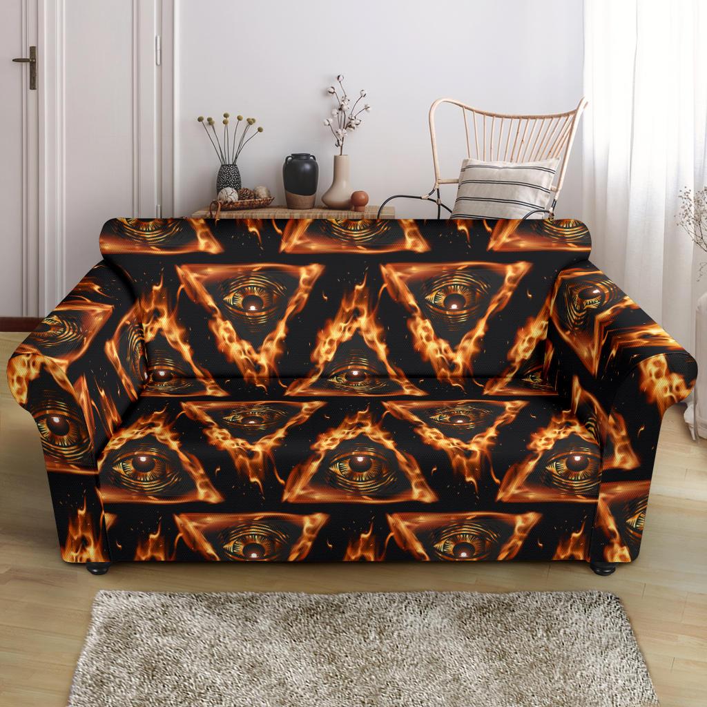 Eye of Horus in Flame Print Loveseat Slipcover-JTAMIGO.COM