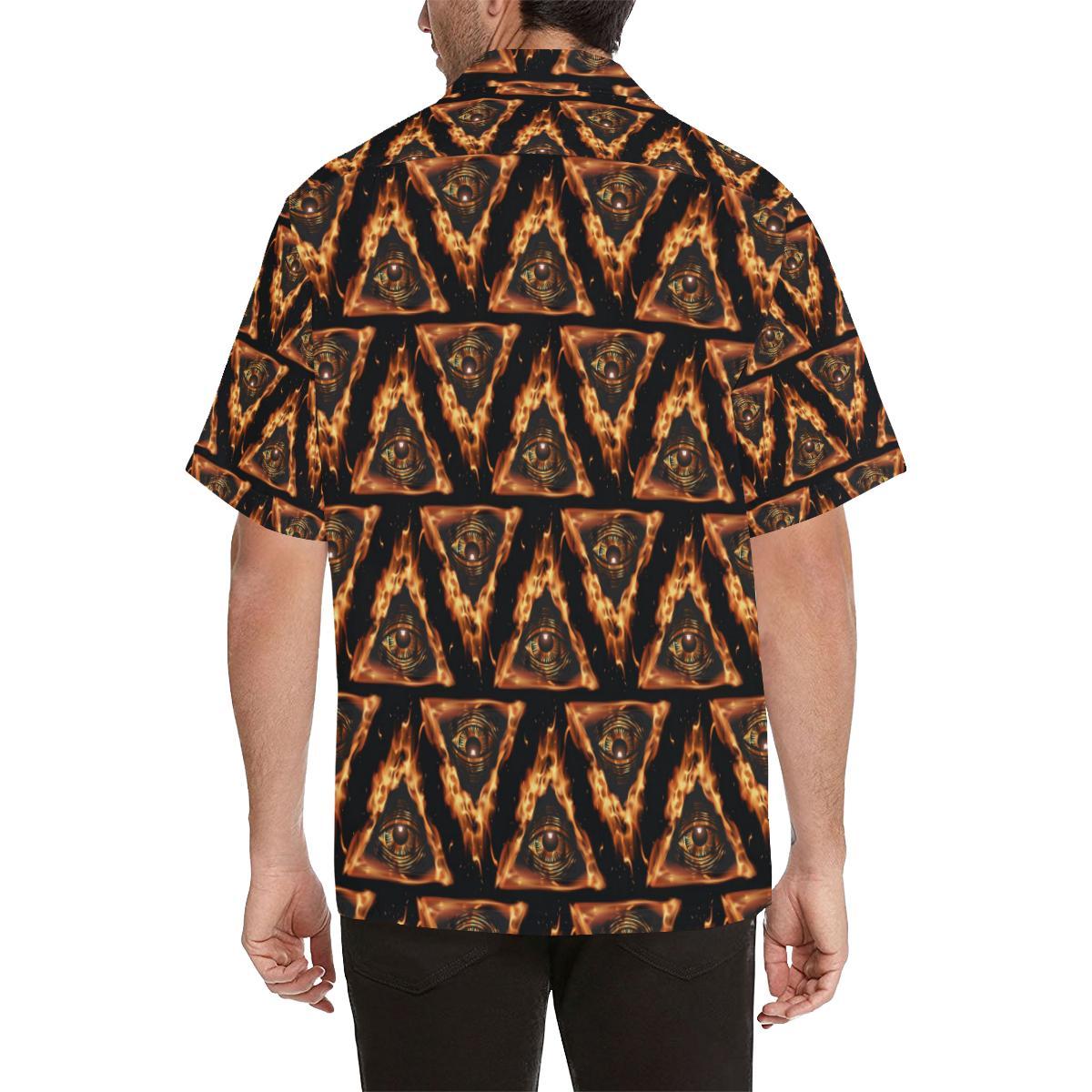 Eye of Horus in Flame Print Men Aloha Hawaiian Shirt