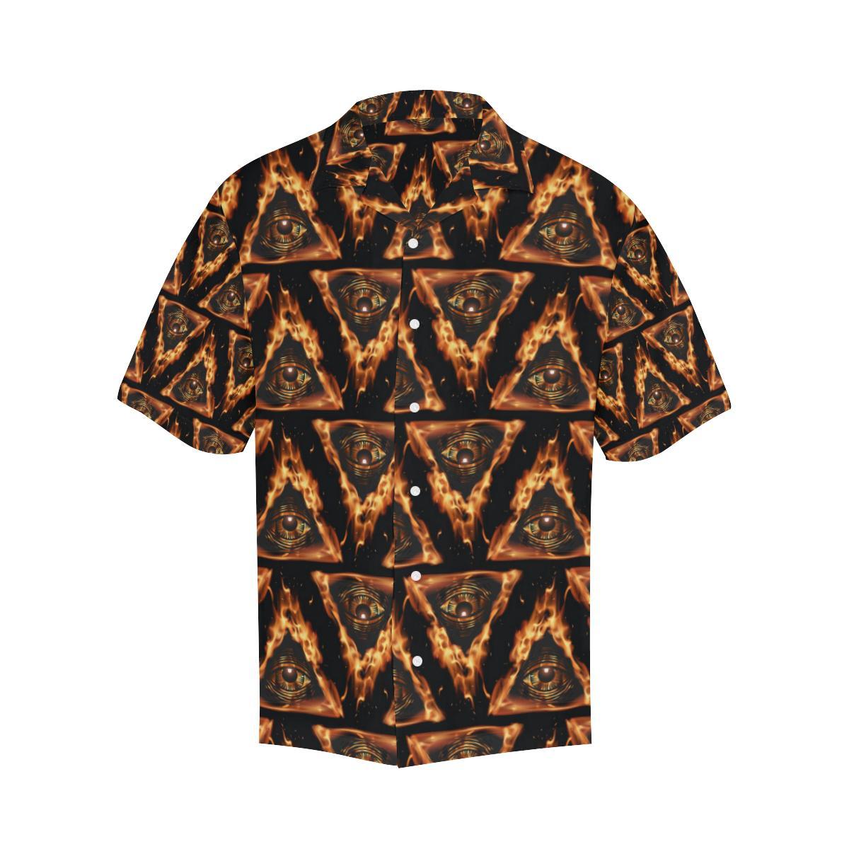 Eye of Horus in Flame Print Men Aloha Hawaiian Shirt