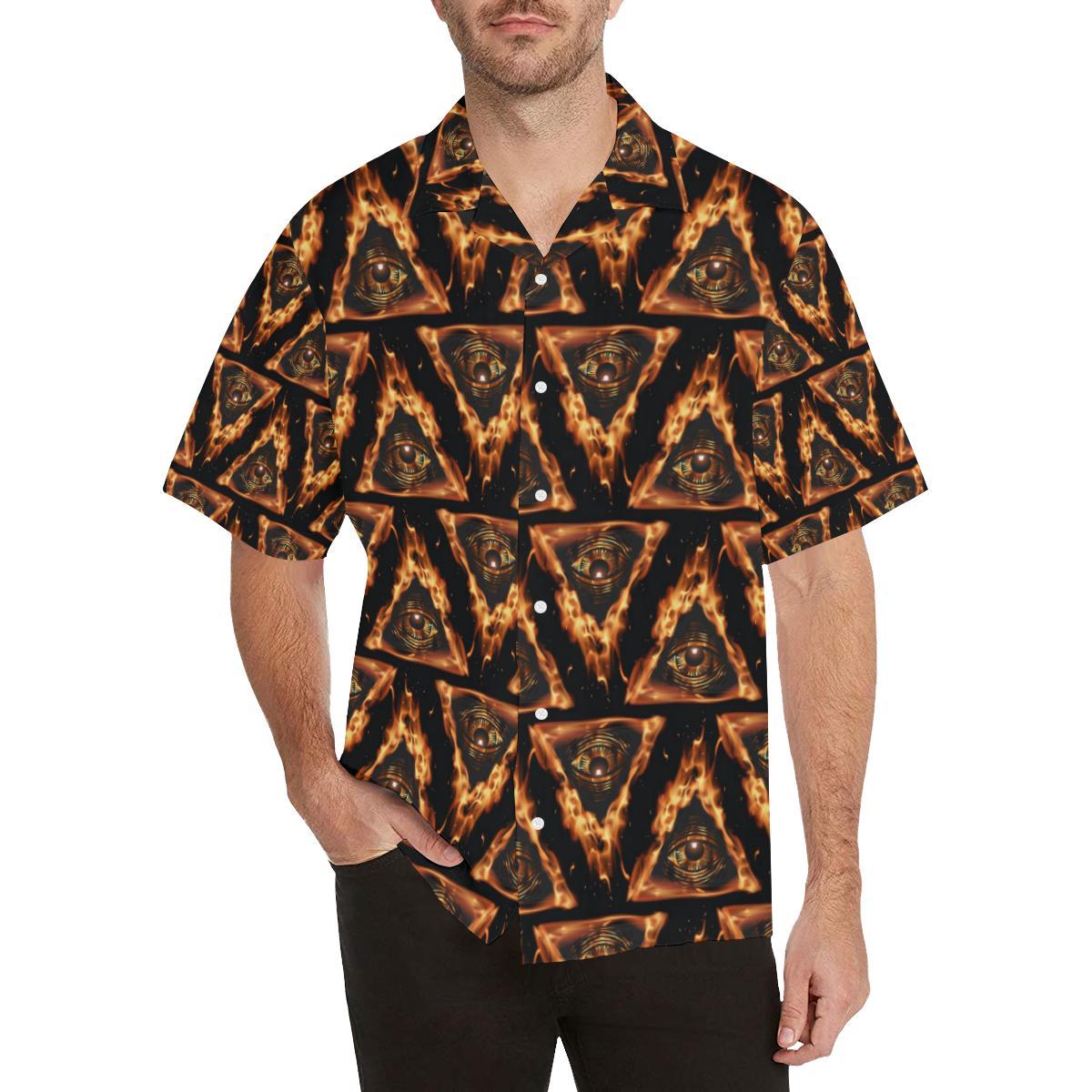 Eye of Horus in Flame Print Men Aloha Hawaiian Shirt
