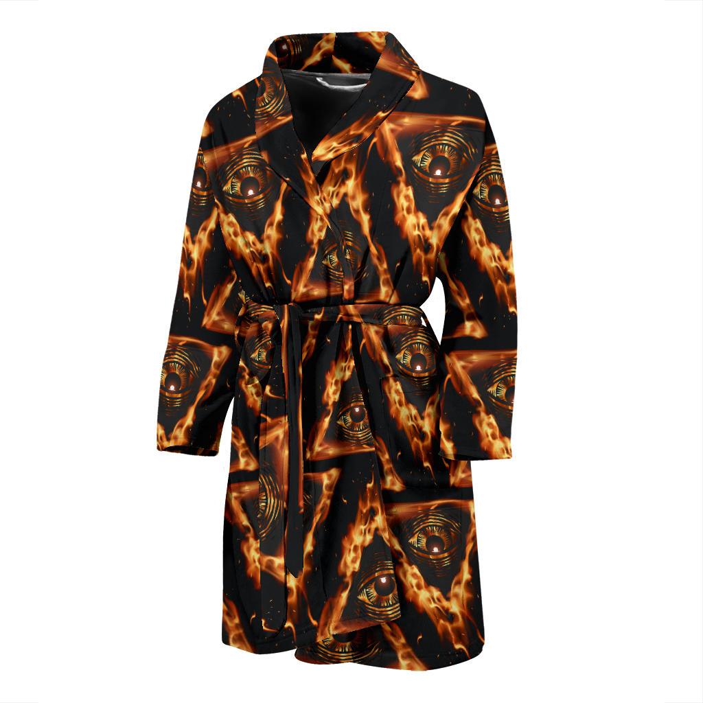 Eye of Horus in Flame Print Men Bath Robe-JTAMIGO.COM