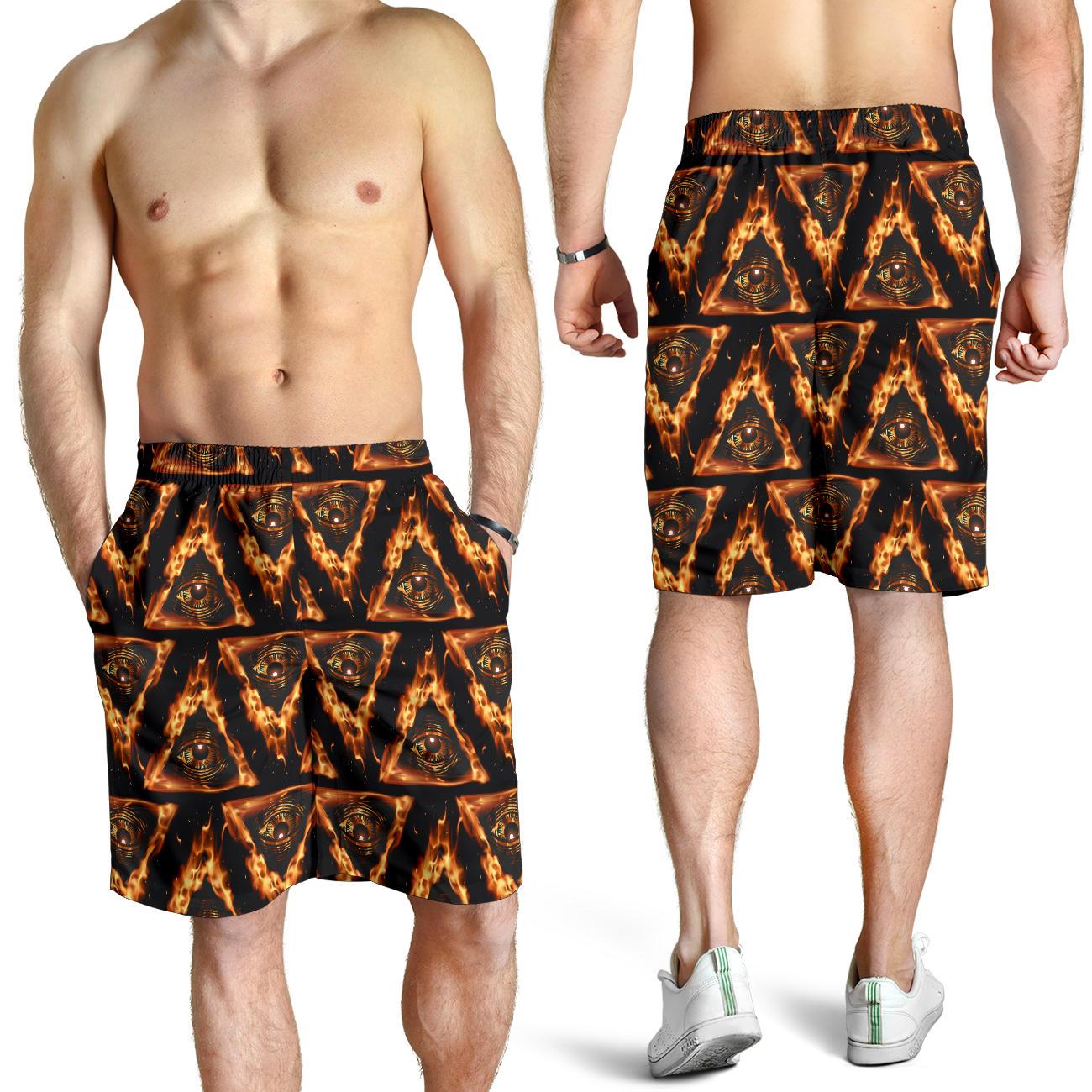 Eye of Horus in Flame Print Mens Shorts-JTAMIGO.COM