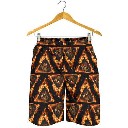 Eye of Horus in Flame Print Mens Shorts-JTAMIGO.COM