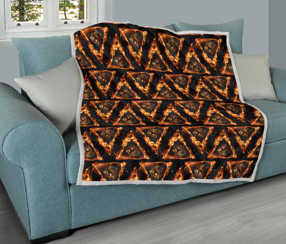 Eye of Horus in Flame Print Premium Quilt-JTAMIGO.COM