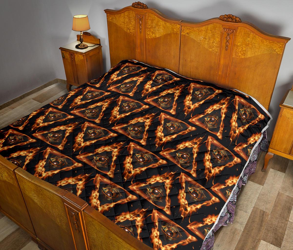 Eye of Horus in Flame Print Premium Quilt-JTAMIGO.COM