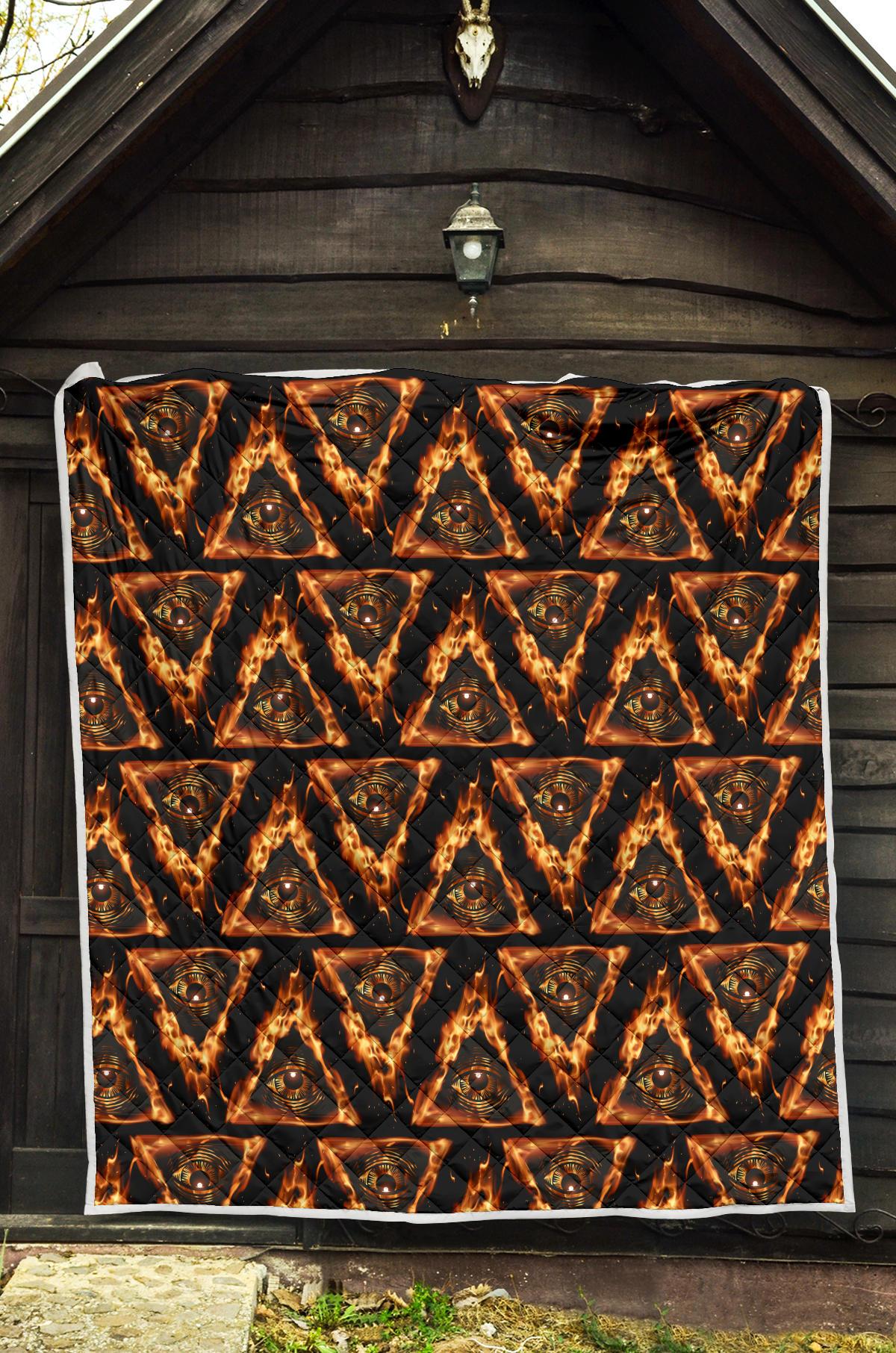 Eye of Horus in Flame Print Premium Quilt-JTAMIGO.COM