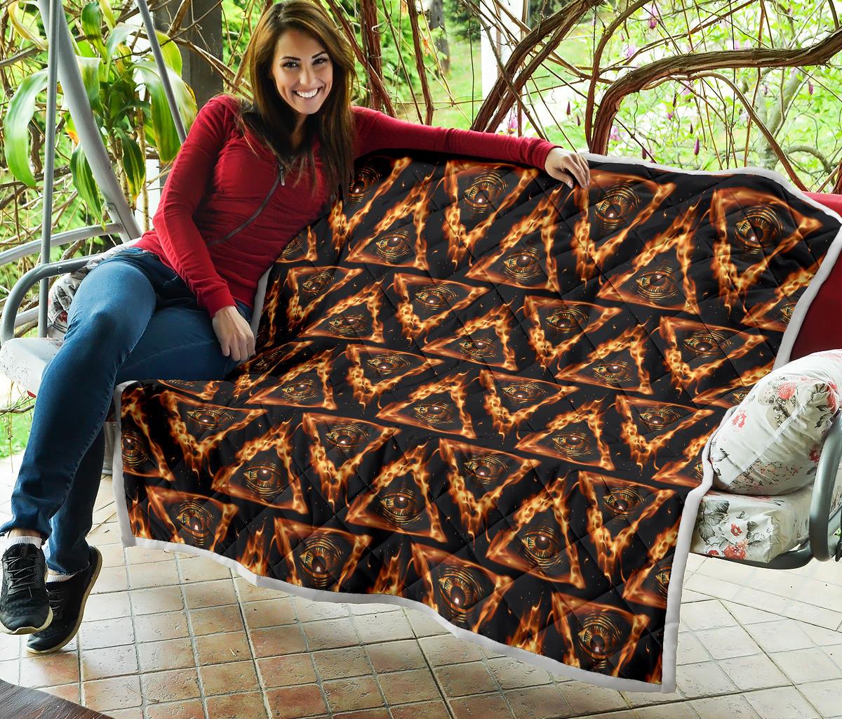 Eye of Horus in Flame Print Premium Quilt-JTAMIGO.COM