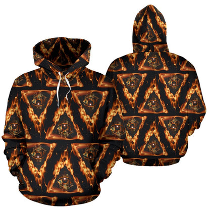Eye of Horus in Flame Print Pullover Hoodie