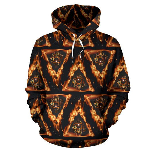 Eye of Horus in Flame Print Pullover Hoodie
