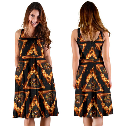 Eye of Horus In Flame Print Sleeveless Dress