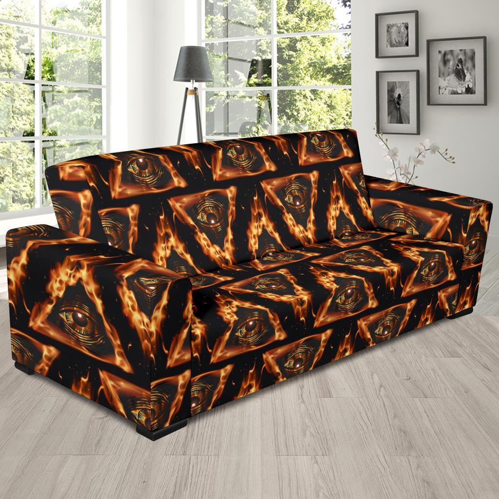 Eye of Horus in Flame Print Sofa Slipcover-JTAMIGO.COM