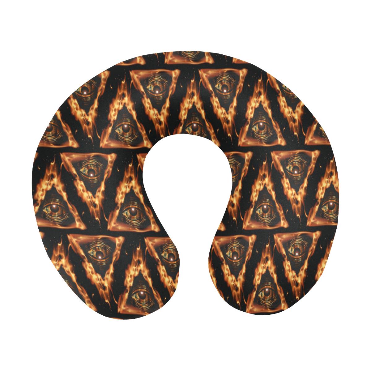 Eye of Horus in Flame Print U-Shaped Travel Neck Pillow-JTAMIGO.COM