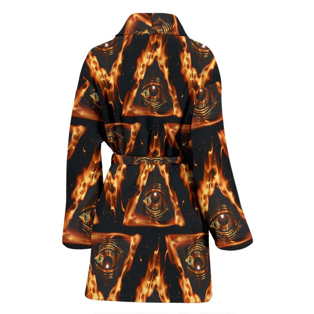 Eye of Horus in Flame Print Women Bath Robe-JTAMIGO.COM