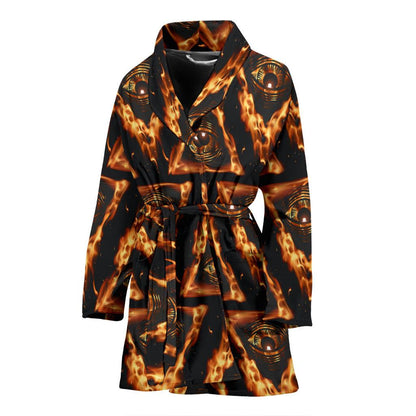 Eye of Horus in Flame Print Women Bath Robe-JTAMIGO.COM