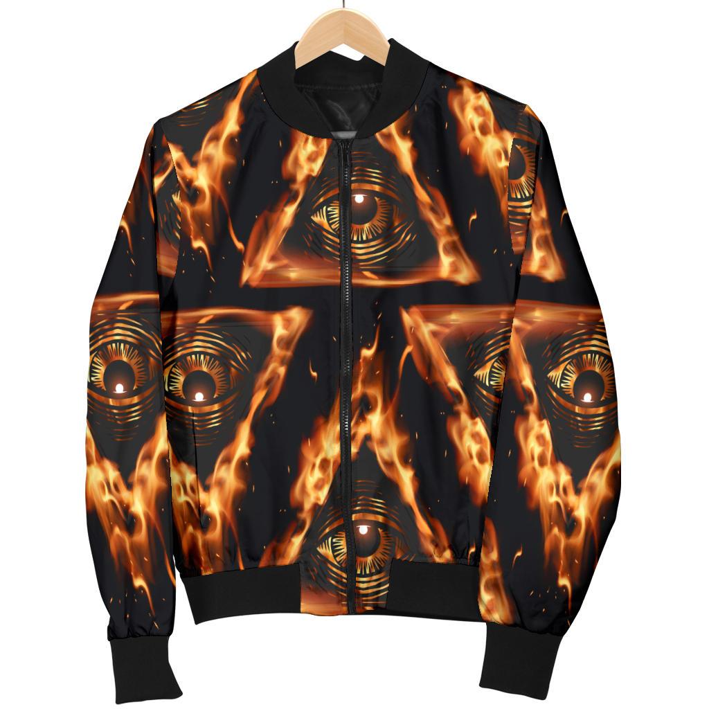 Eye of Horus in Flame Print Women Casual Bomber Jacket