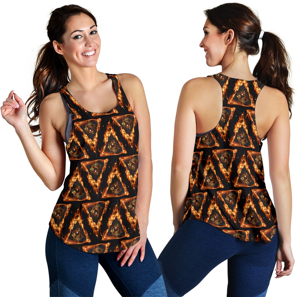 Eye of Horus in Flame Print Women Racerback Tank Top