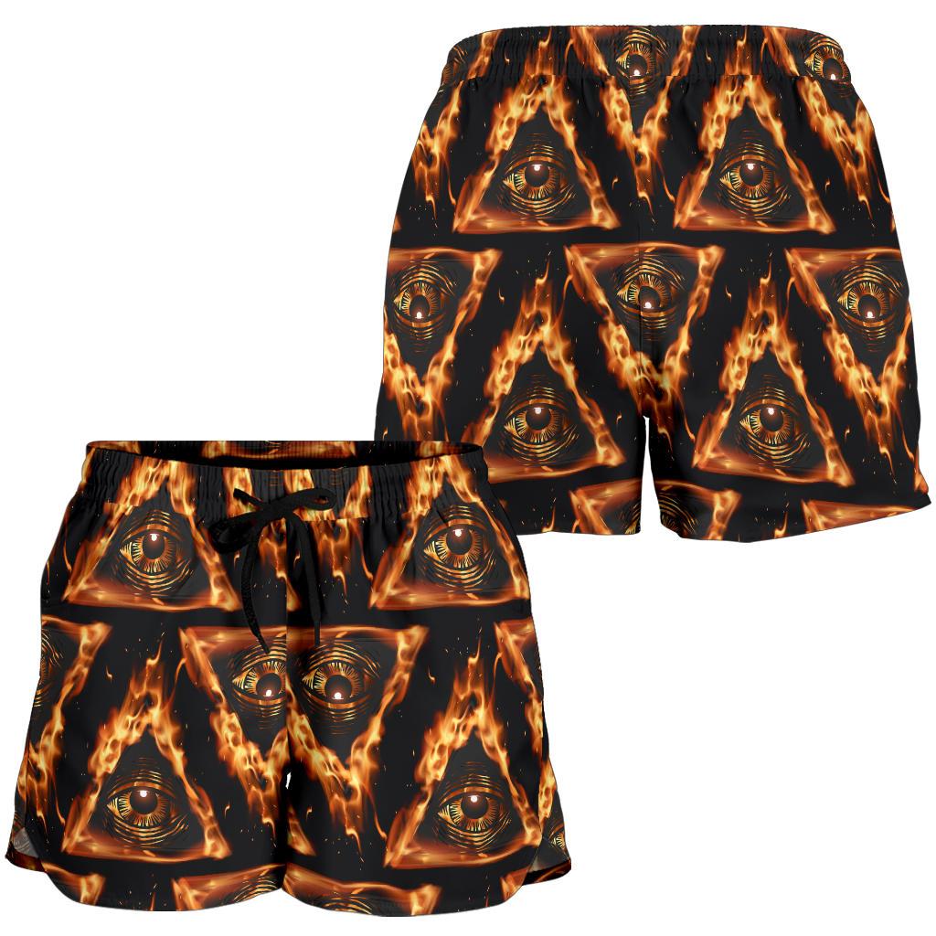 Eye of Horus in Flame Print Women Shorts-JTAMIGO.COM
