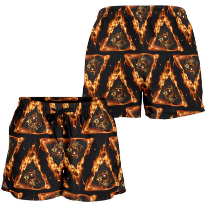 Eye of Horus in Flame Print Women Shorts-JTAMIGO.COM