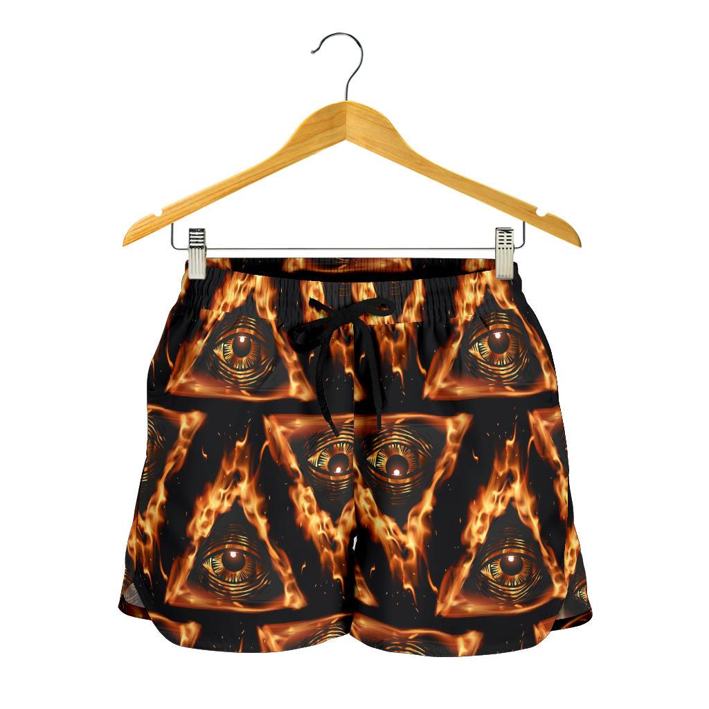 Eye of Horus in Flame Print Women Shorts-JTAMIGO.COM