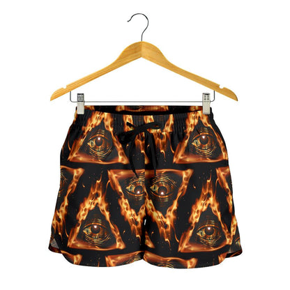 Eye of Horus in Flame Print Women Shorts-JTAMIGO.COM