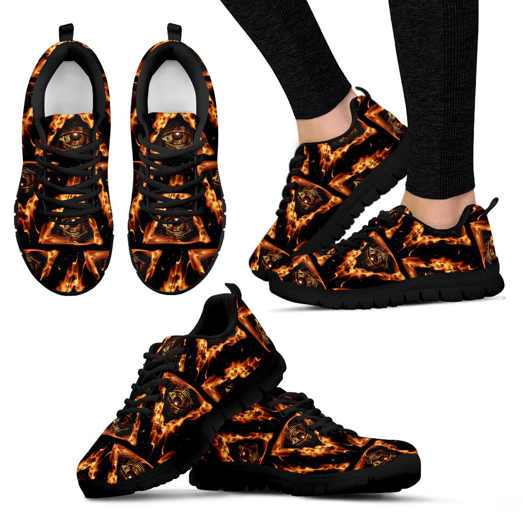 Eye of Horus in Flame Print Women Sneakers Shoes
