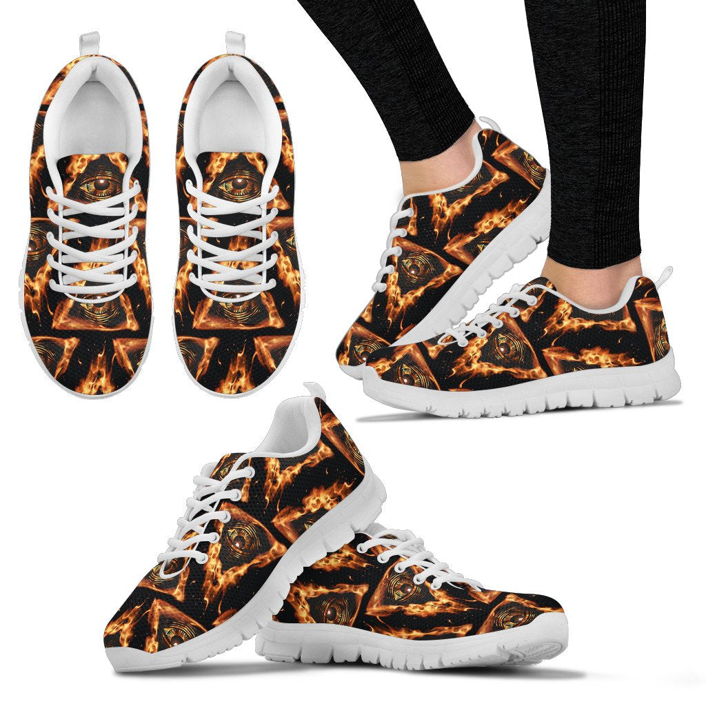 Eye of Horus in Flame Print Women Sneakers Shoes