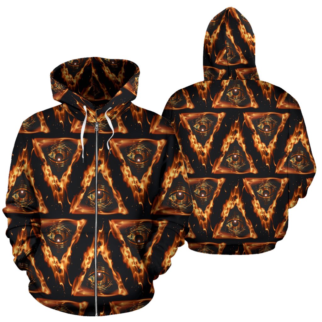 Eye of Horus in Flame Print Zip Up Hoodie