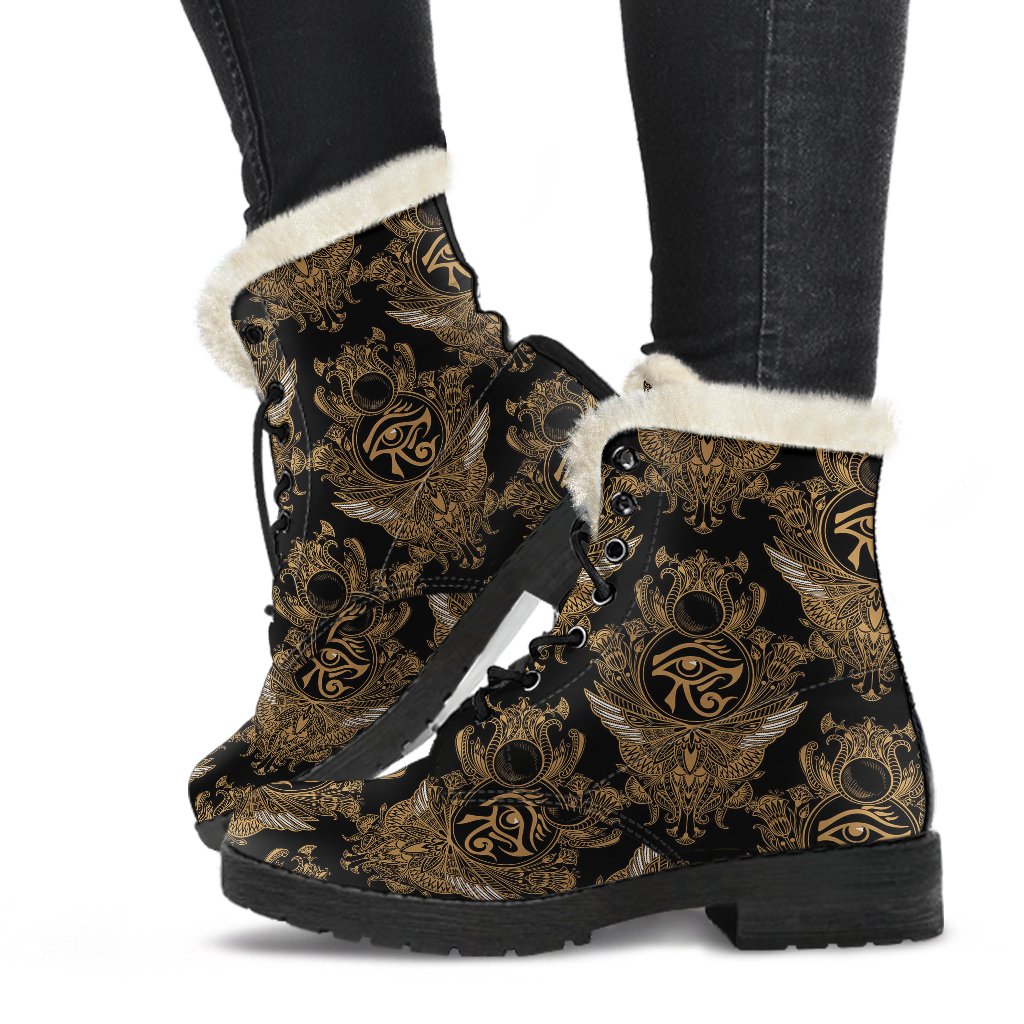 Eye of Horus Mandala Style Faux Fur Leather Boots-JTAMIGO.COM