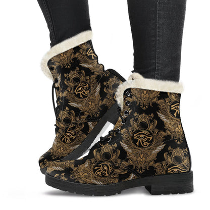 Eye of Horus Mandala Style Faux Fur Leather Boots-JTAMIGO.COM