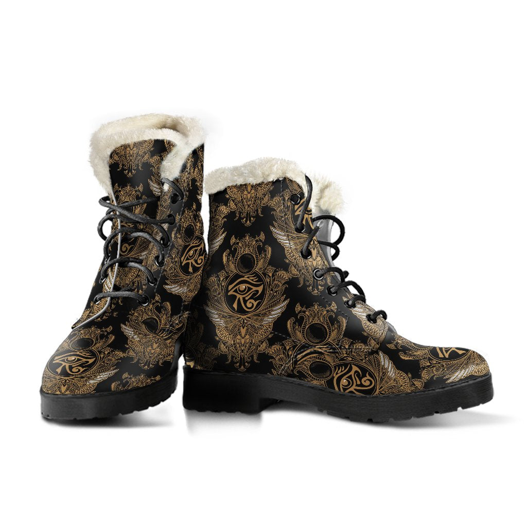 Eye of Horus Mandala Style Faux Fur Leather Boots-JTAMIGO.COM