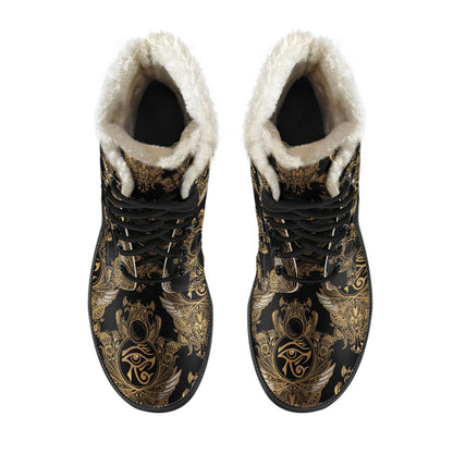 Eye of Horus Mandala Style Faux Fur Leather Boots-JTAMIGO.COM