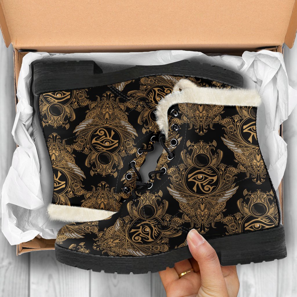 Eye of Horus Mandala Style Faux Fur Leather Boots-JTAMIGO.COM