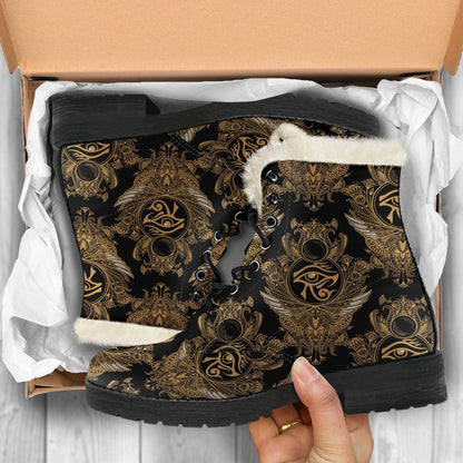 Eye of Horus Mandala Style Faux Fur Leather Boots-JTAMIGO.COM