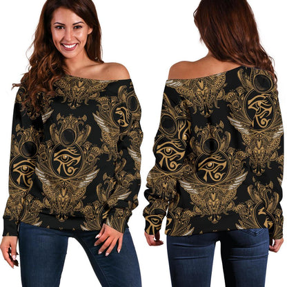 Eye of Horus Mandala Style Off Shoulder Sweatshirt