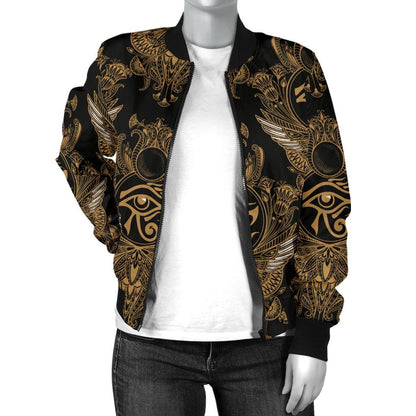 Eye of Horus Mandala Style Women Casual Bomber Jacket
