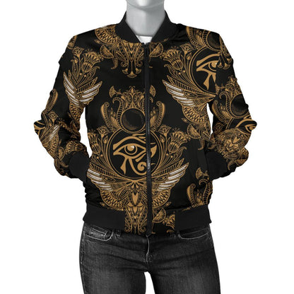 Eye of Horus Mandala Style Women Casual Bomber Jacket