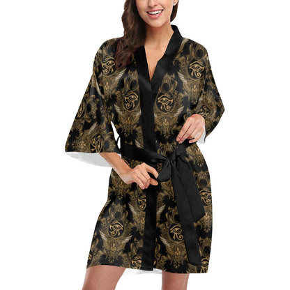 Eye of Horus Mandala Style Women Short Kimono Robe