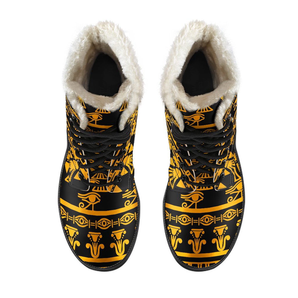 Eye of Horus Tribal Egypt Pattern Faux Fur Leather Boots-JTAMIGO.COM