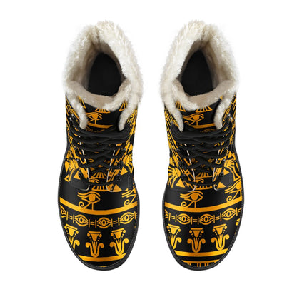 Eye of Horus Tribal Egypt Pattern Faux Fur Leather Boots-JTAMIGO.COM